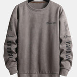 Sjoerd | Sweater in suèdelook met tekstopdruk
