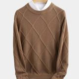 Karel | Taupe trui met ruitmotief