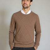 Karel | Taupe trui met ruitmotief
