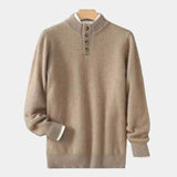 Wolter | Beige gebreide trui met henleykraag