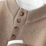 Wolter | Beige gebreide trui met henleykraag