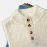 Wolter | Beige gebreide trui met henleykraag