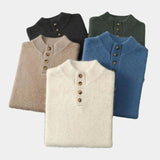 Wolter | Beige gebreide trui met henleykraag