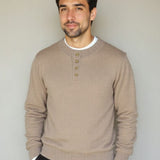 Wolter | Beige gebreide trui met henleykraag
