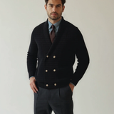Emiel | Beige vest met sjaalkraag en dubbele knoopsluiting