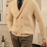 Emiel | Beige vest met sjaalkraag en dubbele knoopsluiting