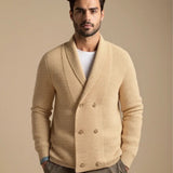 Emiel | Beige vest met sjaalkraag en dubbele knoopsluiting