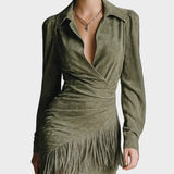 Groene Mini Jurk van Viscose met V-hals