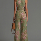 Amelia – groene geplooide jumpsuit met bloemen