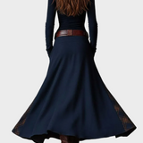 Helena - Donkerblauwe suède maxi-jurk met riem