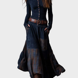 Helena - Donkerblauwe suède maxi-jurk met riem