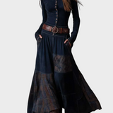 Helena - Donkerblauwe suède maxi-jurk met riem