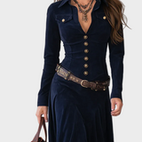 Iwona - Suède maxi jurk met riem