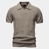 Zeno | Beige gebreide polo met structuur