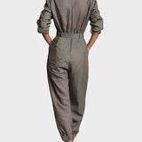 Magda - Katoenen-linnen jumpsuit met lange mouwen