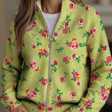 Lauren - Roze Bloemen Limoen Rits Cardigan