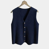 Durk | Marineblauw gebreid gilet met knopen