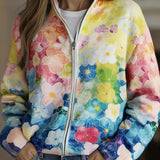 Natalie - Watercolor Bloemen Ombre Rits Cardigan