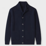 Elbert | Marineblauw ribgebreid vest met knopen