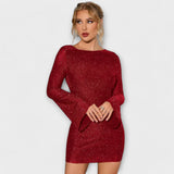 Rugloze jurk met pailletten en lange mouwen