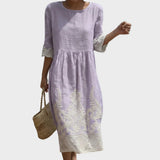 Carla - Maxi Jurk met Ronde Hals en Patroon