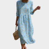 Natália - Midi-jurk met Ronde Hals en Patroon