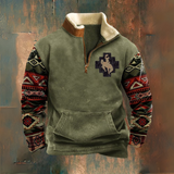 Huibert | Olijfgroene sweater met dessinmouwen en halve rits