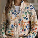 Fiona - Botanische Bladprint Zip Cardigan