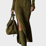 Vintage Groene Maxi Jurk met Rits en Ceintuur