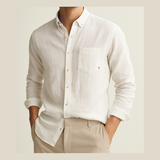 Joas | Crèmekleurig casual overhemd met button-downkraag