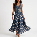 Beatrice - Denim Jurk met Polkadot Chiffon Rok