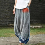 Constance – Grijze brede broek met golvend patroon