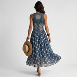 Beatrice - Denim Jurk met Polkadot Chiffon Rok
