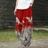 Édith – Brede broek met rood vogelmotief