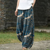 Juliette – Wijde broek met blauw vogelmotief