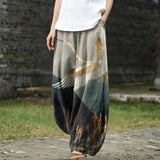 Margaux – Beige brede broek met vogelmotief