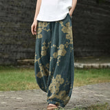 Élodie – Brede, marineblauwe broek met print
