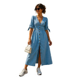 Nadine - Denim Maxi Jurk met Knopen