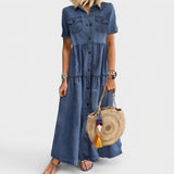 Abigail - Lange Knop Denim Jurk