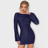 Rugloze jurk met pailletten en lange mouwen