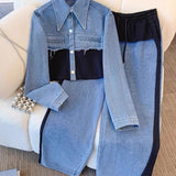 Danielle | Colourblock Cropped Jas & Wijde Pijp Broek Set
