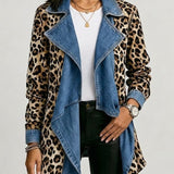 Cécile | Luipaardprint & Gewassen Denim Paneel Jas