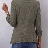Lisette | Boho-Chic Bloemen Geborduurde Utility Ruches Jas