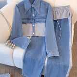 Danielle | Colourblock Cropped Jas & Wijde Pijp Broek Set