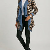 Cécile | Luipaardprint & Gewassen Denim Paneel Jas