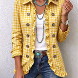 Claudia | Gingham Geplooide Knoop Jas